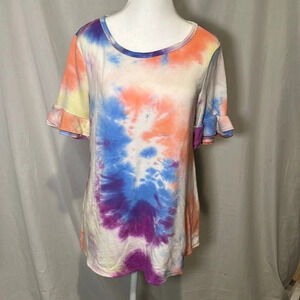 Colorful tie dye Cream n Sugar USA half sleeve top size small